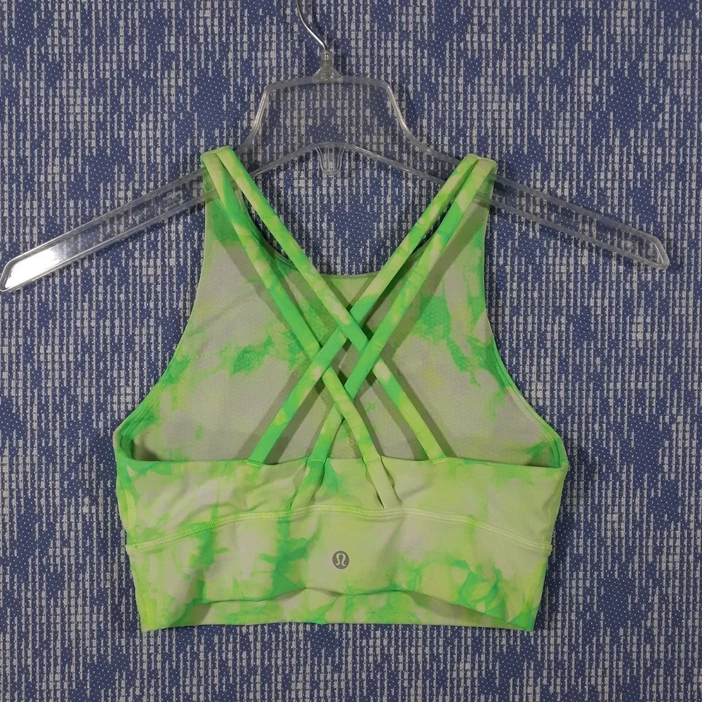 Lululemon Sports Bra Green White Abstract Womens Size 6 Nylon Blend Gym Yoga